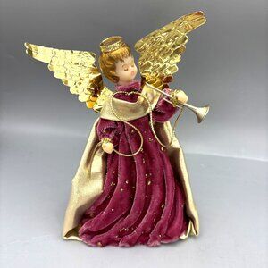 Vtg Koestel Angel Handmade West Germany Wax Face Hands Velvet Gown 7"